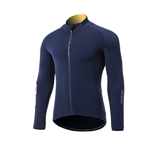 Santic Cycling Jersey Men's Winter Fleece Long Sleeves Bike Reflective Full Zip Bike Winter Jacket with Pockets
