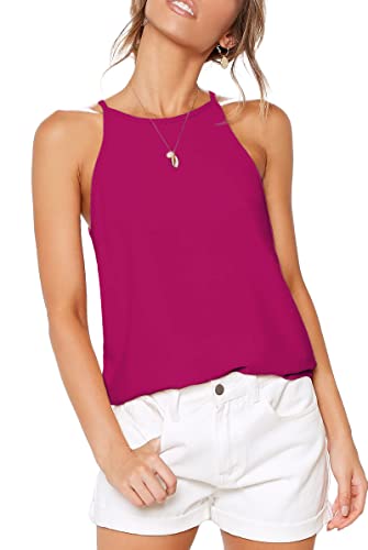 LouKeith Womens Tops Halter Sleeveless Summer Tank Tops Petite Basic Tees Shirts Cami Beach Blouses Rosered S