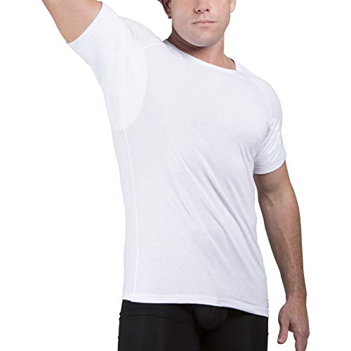 Ejis Sweatproof Undershirt Mens Modal Crew w Sweat Pads, Silver Treated to Fight Embarrassing Body Odor & Armpit Stains, Aluminum Free Alternative to Antiperspirant, Regular Fit (XXX-Large, White)