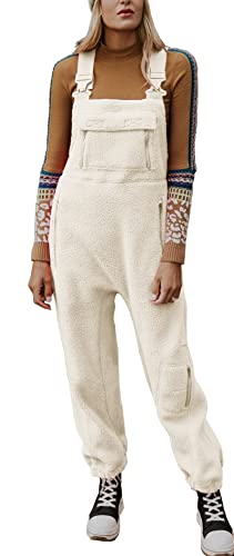 Ebifin Women's Fleece Warm Overalls Winter Loose Casual Jumpsuits with Pockets