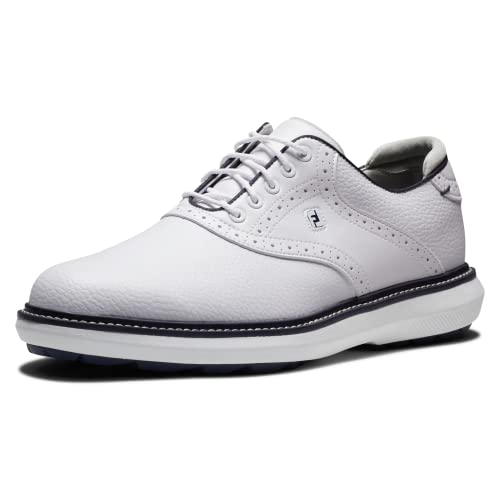 FootJoy Men's Traditions Spikeless Golf Shoe, White/White/Navy, 11