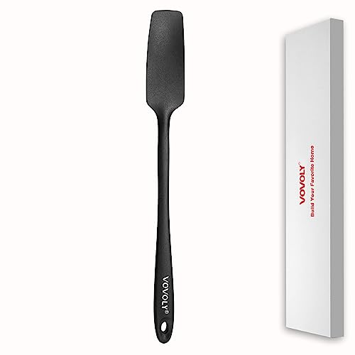 Vovoly Silicone Jar Spatula, Small Head with Long Handle, Rubber Spatulas Scraper for Jar, Blender, Bottle, etc. High Heat Resistant for Nonstick Cookware, Seamless, BPA Free, 11.2 Inch, Black.