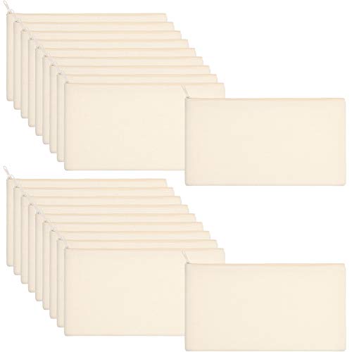 40 Pieces Canvas Pencil Pouch Zipper Makeup Cosmetic Bags Case Blank Craft DIY Bags Multipurpose Toiletry Stationary Storage Bag for Women Students Travel School (White)