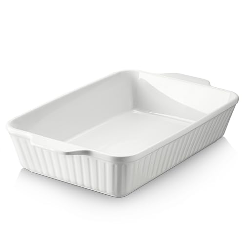 DOWAN Casserole Dish, 9x13 Ceramic Baking Dish, Large Lasagna Pan Deep for Oven, 4.2 Quarts Baking Pan with Handles, Oven Safe and Durable Bakeware for Lasagna, Wedding Gift, White