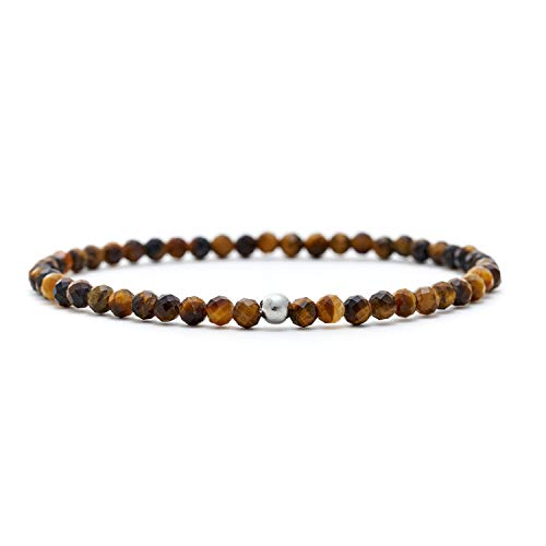 BERGERLIN Genuine tiger's eye bracelet with 925 Sterling silver - real tiger eye bracelet with 4mm pearls, faceted - Size XS
