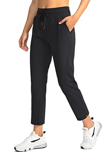 Soothfeel Women's Golf Pants with 4 Pockets 7/8 Stretch High Waisted Sweatpants Travel Athletic Work Pants for Women(Black, Large)
