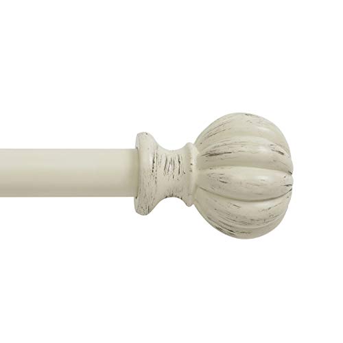 Kenney KN71605 Rachel Fluted Knob End Standard Decorative Window Curtain Rod, 48-86' Adjustable Length, Antique White Finish, 5/8' Diameter Steel Tube