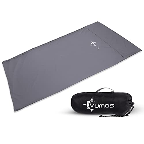 Vumos Sleeping Bag Liner and Camping Sheet - Silk Like Material for Travel - Has Full Length Zipper - Gray