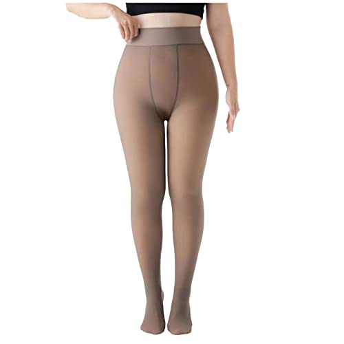 TUNUSKAT Fleece Lined Tights Women Winter Thermal Pantyhose Fake Translucent Tights Opaque High Waisted Warm Sheer Leggings