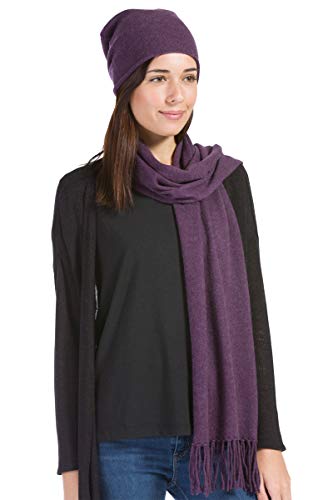 Fishers Finery 2pc 100% Cashmere Beanie & Scarf Set with Black Label Box (Eggplant)