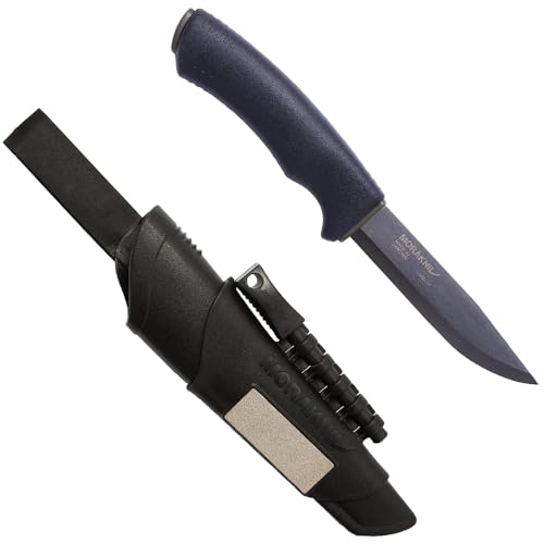 Morakniv Bushcraft Survival BlackBlade Fixed-Blade Knife with Carbon Steel Blade with Sheath and Fire Starter, Black, 4.3 Inch