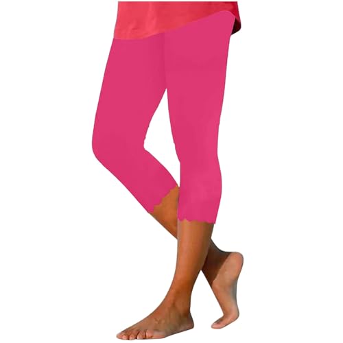 JOAU Capri Leggings for Women 2024 Casual Summer Cropped Pants Stretch Slimming Workout Yoga Pants Scalloped Trim Leggings Hot Pink