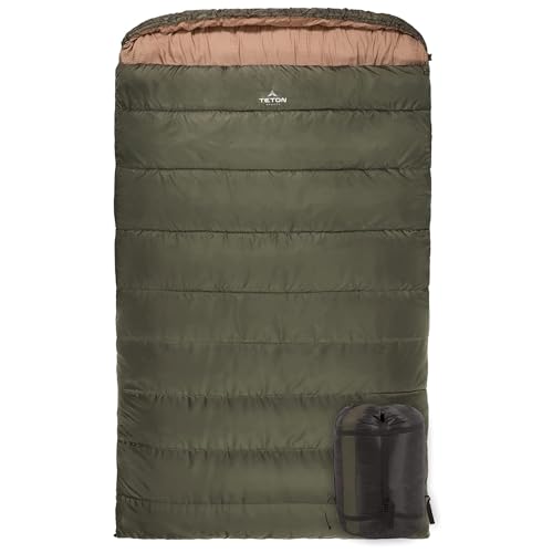 TETON Mammoth, 0 Degree Sleeping Bag, Double Sleeping Bag, A Warm Bag the Whole Family can Enjoy. Great Sleeping Bag for Camping, Hunting and Base Camp. Compression Sack Included