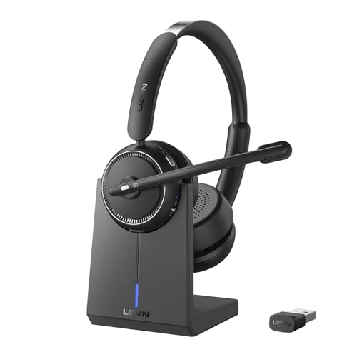 LEVN [2024 Version] Wireless Headset with Mic for Work, Bluetooth Headset with Microphone (AI Noise Cancelling), Wireless Headset for Work from Home/Office/Call Center/PC/Computer/Laptop/Teams/Zoom