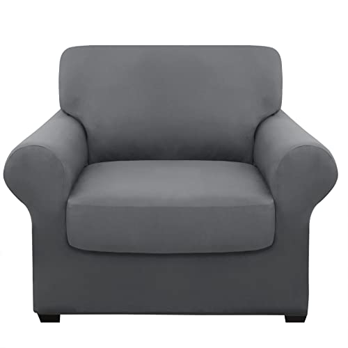 hyha 2 Pieces Chair Covers for Living Room, Chair Slipcovers Stretch Armchair Slipcovers for A Separate Cushion Couch Sofa, Armchair Covers Washable Sofa Covers (Armchair, Dark Gray)