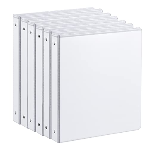 1-inch 3 Ring Binder with 2 Interior Pockets, 1'' Basic Binders Holds US Letter Size 8.5'' x 11'' Paper - Durable, Versatile Binders for Office, Home, and School Use, 6 Pack (White)