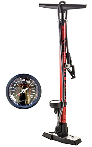 Surfas FP-200 AF-T1 Bicycle Floor Pump, Gloss Red, One Size, Includes Air Gauge, Presta and Schrader