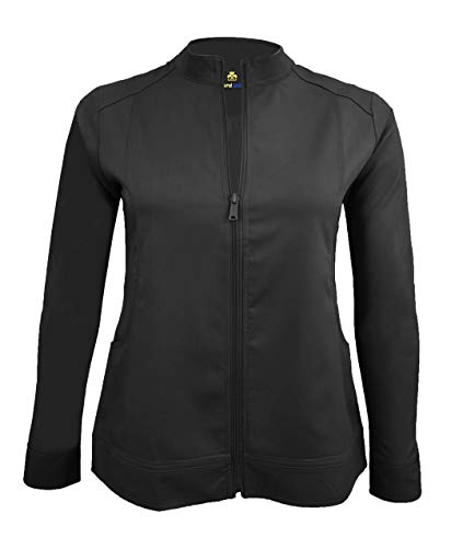 Natural Uniforms Women's Ultra Soft Stretch Zip Up Scrub Jacket (Black, Medium)