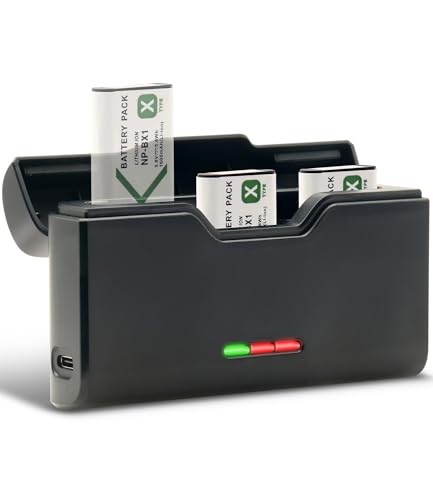 NP-BX1 Battery and 3-Channel Battery Charger for Sony NP-BX1/M8, ZV-1, ZV-1 II, Cyber-Shot DSC-HX80, HX90V, HX95, HX99, RX1, RX1R II, RX100 (II/III/IV/V/VA/VI/VII), FDR-X3000, HDR-AS50