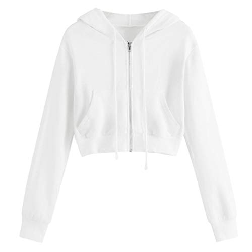 Ceboyel Zip Up Hoodies For Women Cropped Long Sleeve Sweatshirts Jackets Trendy Y2k Crop Tops Teen Girls Clothes 2023 Sweatshirt White L