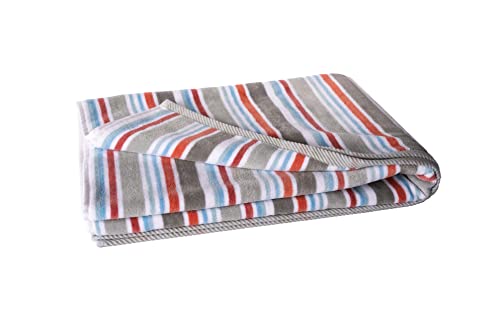 Bennett and Shea 100% Cotton Oversized Beach Towel, Extra Large 40 x 70, Luxurious and Extra Soft Towel, Plush Beach or Pool Towel, Grey/Coral Lauderdale Stripe