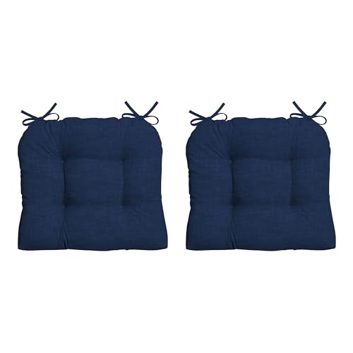 Arden Selections Outdoor Wicker Chair Cushion, 2 pack, 20 x 18, Tufted Plush Cushion for Wicker and Rocking Chairs 18 x 20, Sapphire Blue Leala