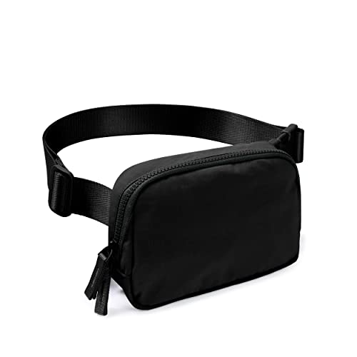 AslabCrew 2-Way Zipper Unisex Belt Bag with Adjustable Strap Fanny Packs Mini Waist Pouch for Outdoor Hiking Running Travel, Black