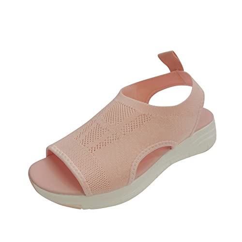 JEUROT Sandalias De Mujer De Vestir Elegantes Womens Sandals Summer Washable Knit Sandals Mesh Soft Sole Fashion Women's Shoes Fashion Chunky Platform Sneakers (Pink, 7.5)