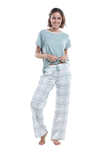 jijamas Incredibly Soft Pima Cotton Women's Pajamas Set - Short Sleeve Set Plaid L