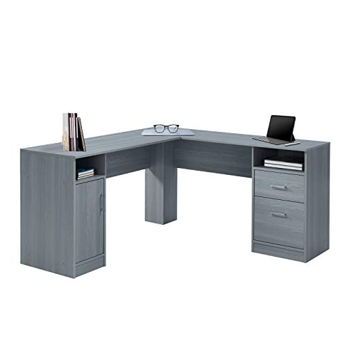 Techni Mobili Functional L-Shaped Computer Desk with storage, L is ⁠59.5' wide x 59.5' Long, Grey
