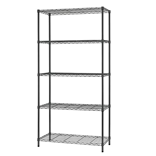 14' D×36' W×72' H Wire Shelving Unit Commercial Metal Shelf with 5 Tier Adjustable Layer Rack Strong Steel for Restaurant Garage Pantry Kitchen Garage，Black