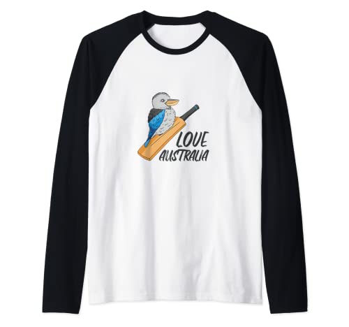 Great Australia Kookaburra Cricket Bat Bird Design Raglan Baseball Tee
