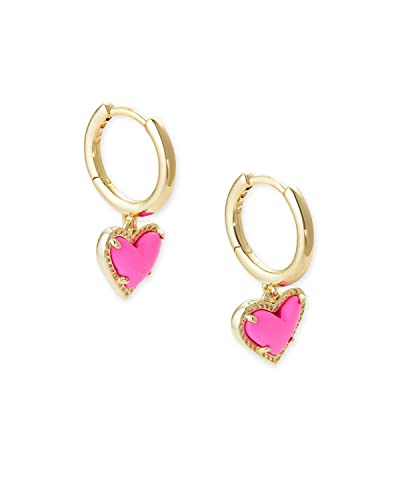 Kendra Scott Ari Heart Huggie Earrings for Women, Fashion Jewelry, Gold-Plated Over Brass, Magenta