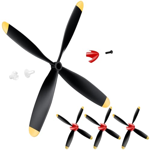 Hollowfly 3 Sets Spare RC Plane Propellers 4 Blade Propeller Compatible with Mustang P51 RC Plane 4 Channel Remote Control Airplane 761-5, 761-5V2 with Propeller Savers Adapter (Red Nose)