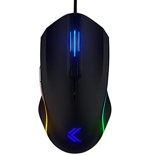 KINESIS Gaming Vektor RGB Mouse - Wired Adjustable to 5000 DPI - 6 Programmable Buttons - Dual-Zone RGB Lighting - Contoured Shape and Rubber Side Grips