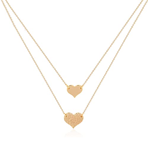 MEVECCO Layered Heart Pendant Necklace,14k Gold Plated Love 2 Heart Love Tiny Dainty Layering Pendants Necklaces Jewelry Gift for Women
