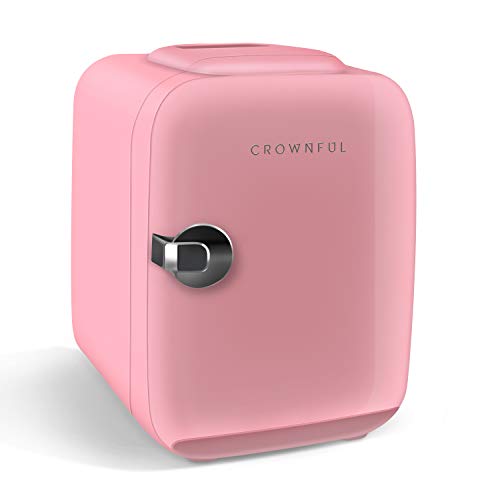 CROWNFUL Mini Fridge, 4 Liter/6 Can Portable Cooler and Warmer Personal Refrigerator for Skin Care, Cosmetics, Beverage, Food,Great for Bedroom, Office, Car, Dorm, ETL Listed (Pink)