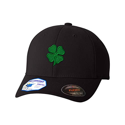 Four Leaf Shamrock Clover Irish Ireland St Patricks Patty Flexfit Adult Pro-Formance Branded Hat Black Large/X-Large