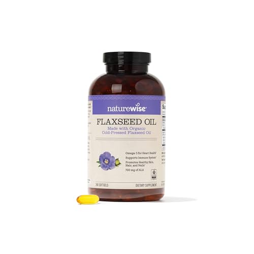 NatureWise Flaxseed Oil 1200mg Softgels with 720mg ALA, Omega 3 6 9, Supplement for Heart Health - Made with Organic, Cold Pressed Flaxseed Oil, Fish Free Omega, Non-GMO - 240 Softgels[4-Month Supply]