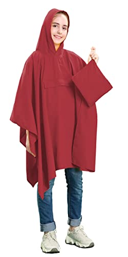 SPACEVIKING Kids Reusable Rain Coat Reusable Rain Poncho for Kids Packable Rain Wear with Hood for Boys and Girls (5-12 Y)