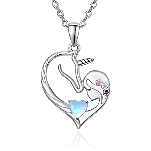 TANGPOET Unicorn Gifts for Girls Sterling Silver Unicorns Necklace Birthstone Jewelry for Teens Daughter Birthday Party 18' to 20' Chain