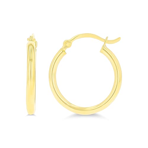14k Yellow Gold Solid 2mm Tube Classic Polished Hoop Earrings, 2x20mm