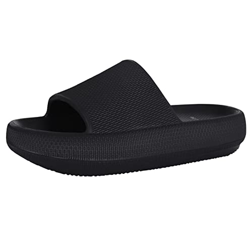 shevalues Pillow Soft Slide Sandals for Women Men Non-Slip Shower Shoes Bath Slippers Summer Beach Slides, Black 7 Women/5.5 Men