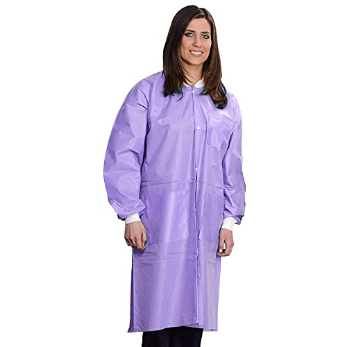Medical Nation 10 Pack Disposable Lab Coats - Durable 50g SMS Knee Length Reusable Lab Coat with Knit Cuffs and Pockets, Unisex | For Dental, Hospitals, Pharmacies, Labs, Clinics- Purple, Medium