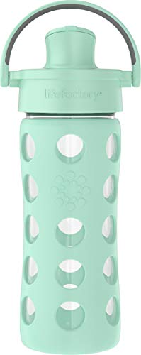 Lifefactory 12-Ounce Glass Water Bottle with Active Flip Cap and Protective Silicone Sleeve, Mint