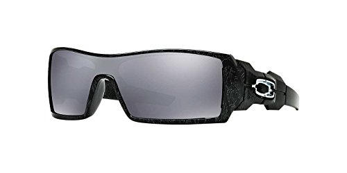 Oakley Men's OO9081 Oil Rig Rectangular Sunglasses, Polished Black & Silver Ghost Texture/Black Iridium, 28 mm
