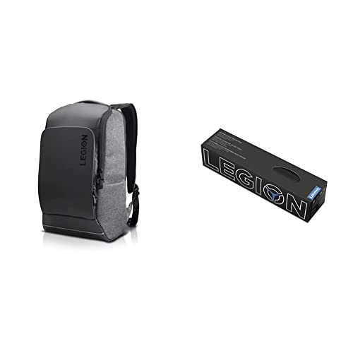 Lenovo Legion Recon 15.6 inch Gaming Backpack, sleek, modern, lightweight, water-repellent front panel, breathable back padding, for gamers, causal or college students & Legion Gaming Mouse Mat