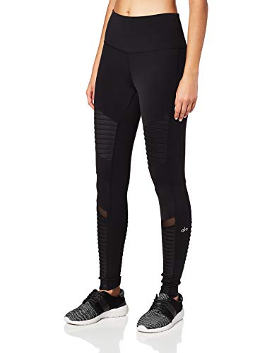 Alo Yoga Women's High Waist Moto Legging, Black/Black Glossy, Small