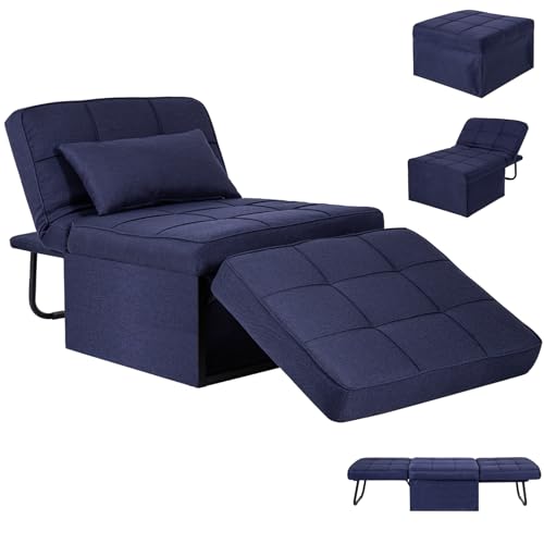 HYDRAGARDEN Convertible Sofa Bed, 4 in 1 Multi-Function Folding Ottoman Bed with Adjustable Backrest, Modern Pull Out Sleeper Chair for Living Room Apartment Office (Dark Blue, Medium-28 Width)