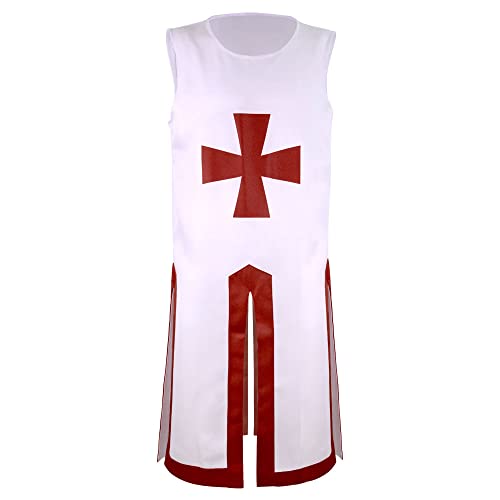 Mens Medieval Knights Templar Tunic Crusader Warrior Cosplay Halloween Renaissance Costume (Drak Red,XL)